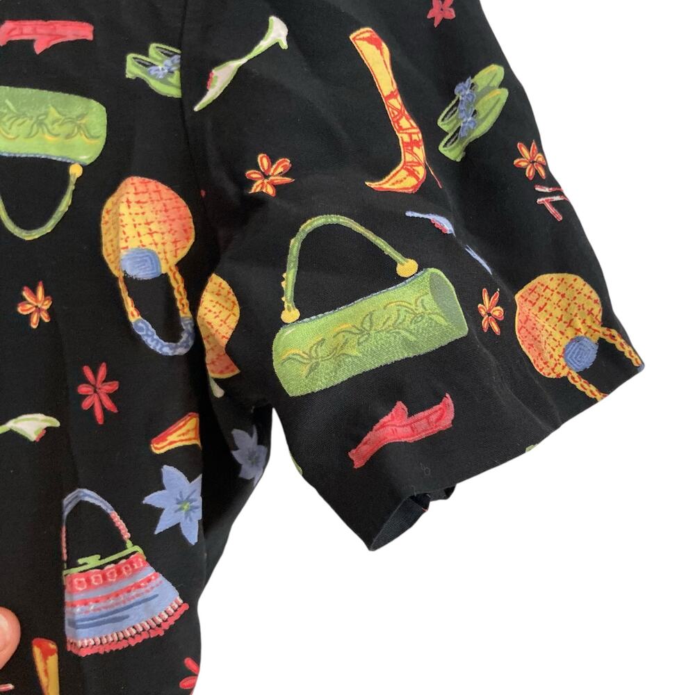 Vintage Y2K Coldwater Creek Black A-Line Dress Whimsical Print Sz Small Rayon - Picture 15 of 16